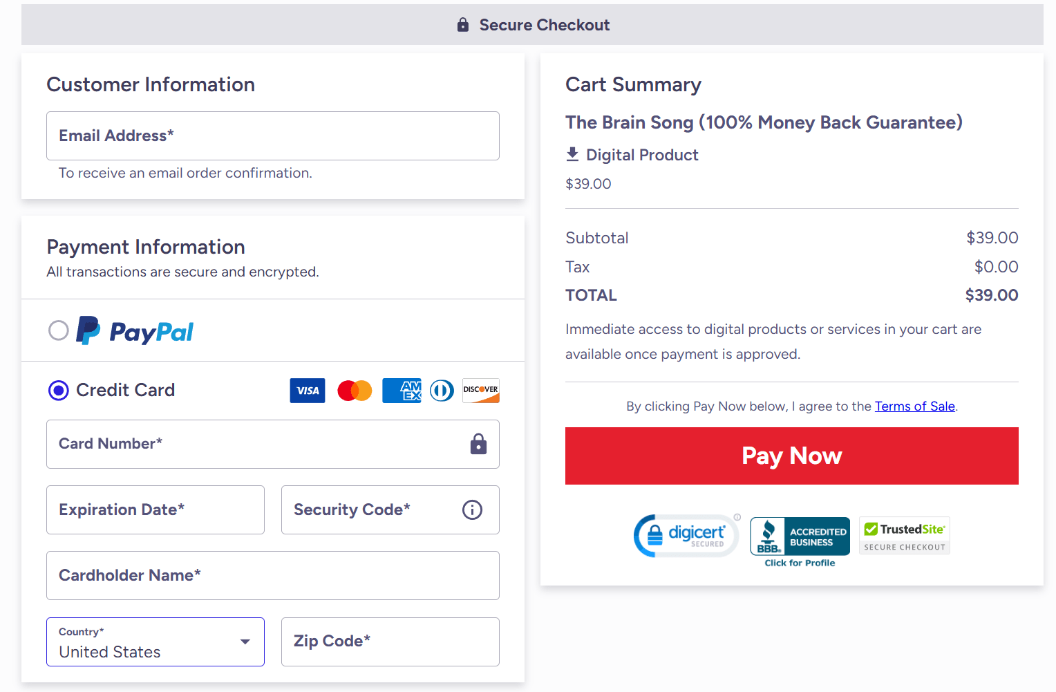 The Brain Song order page